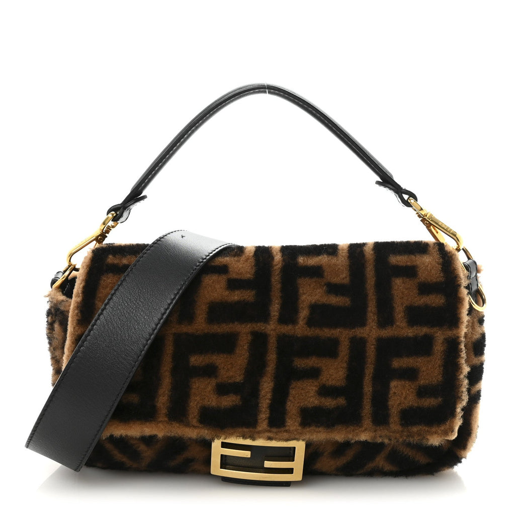 Shearling Vitello Dolce Macro FF 1974 Baguette Tobacco Black