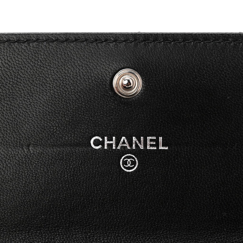 Calfskin Quilted Crystal CC Star Flap Wallet Black