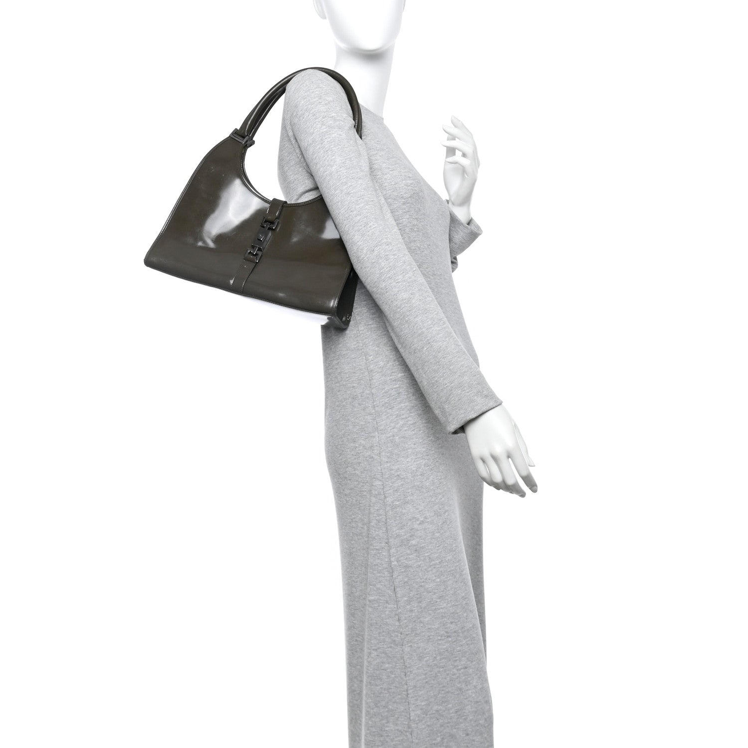 Patent Bardot Shoulder Bag Olive Green
