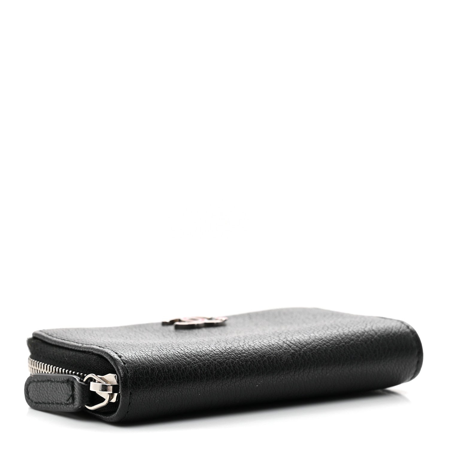 Goatskin Camellia Zip Coin Purse Black
