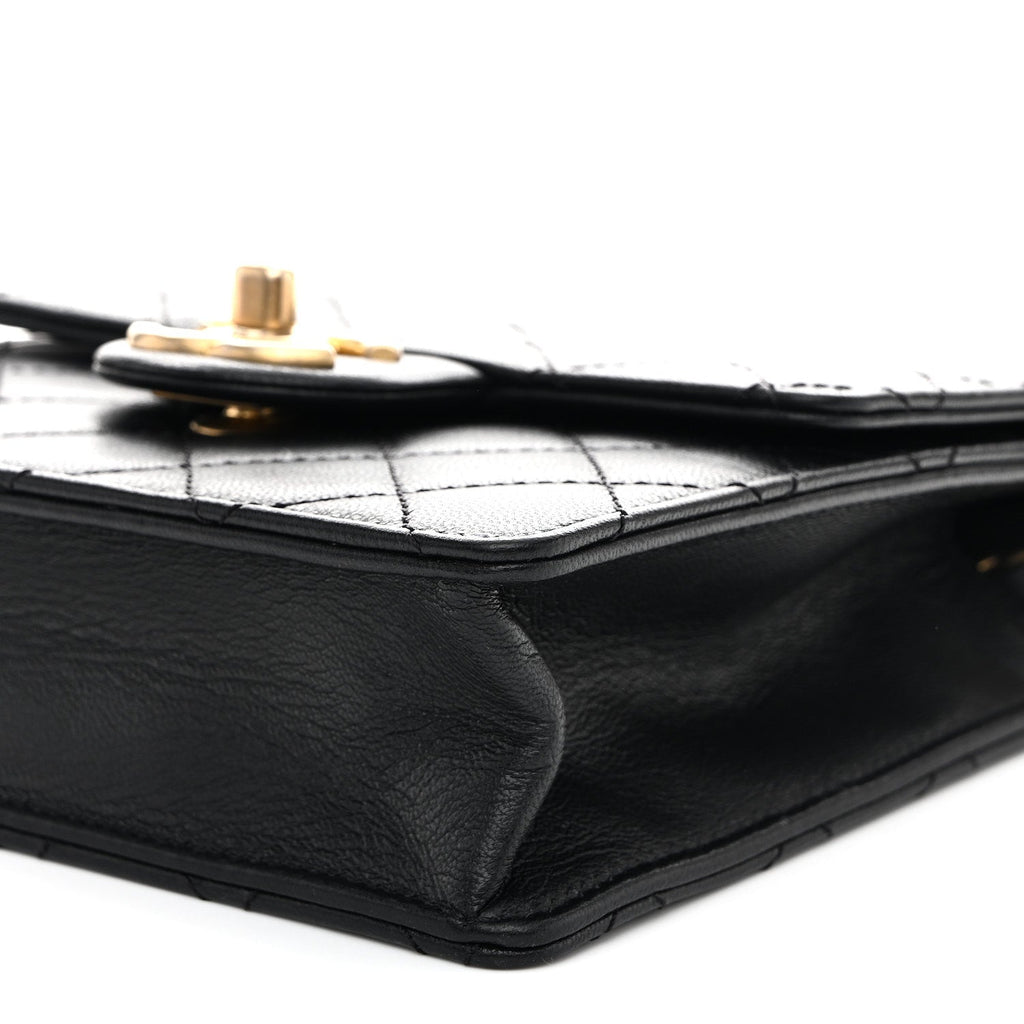 Goatskin Quilted Chic Pearls Flap Black