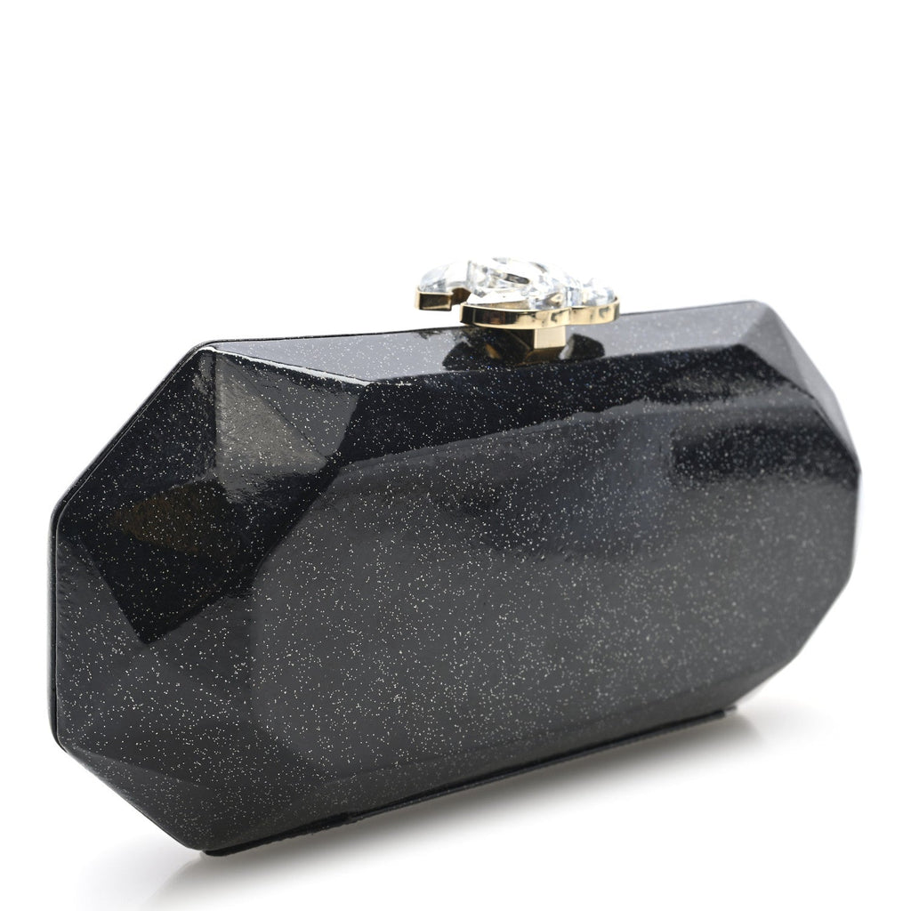 Glitter Vinyl Crystal Clutch Black