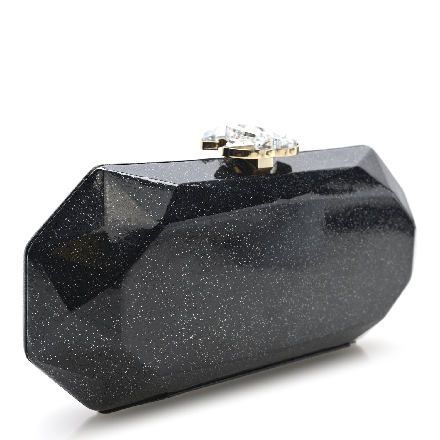 Glitter Vinyl Crystal Clutch Black