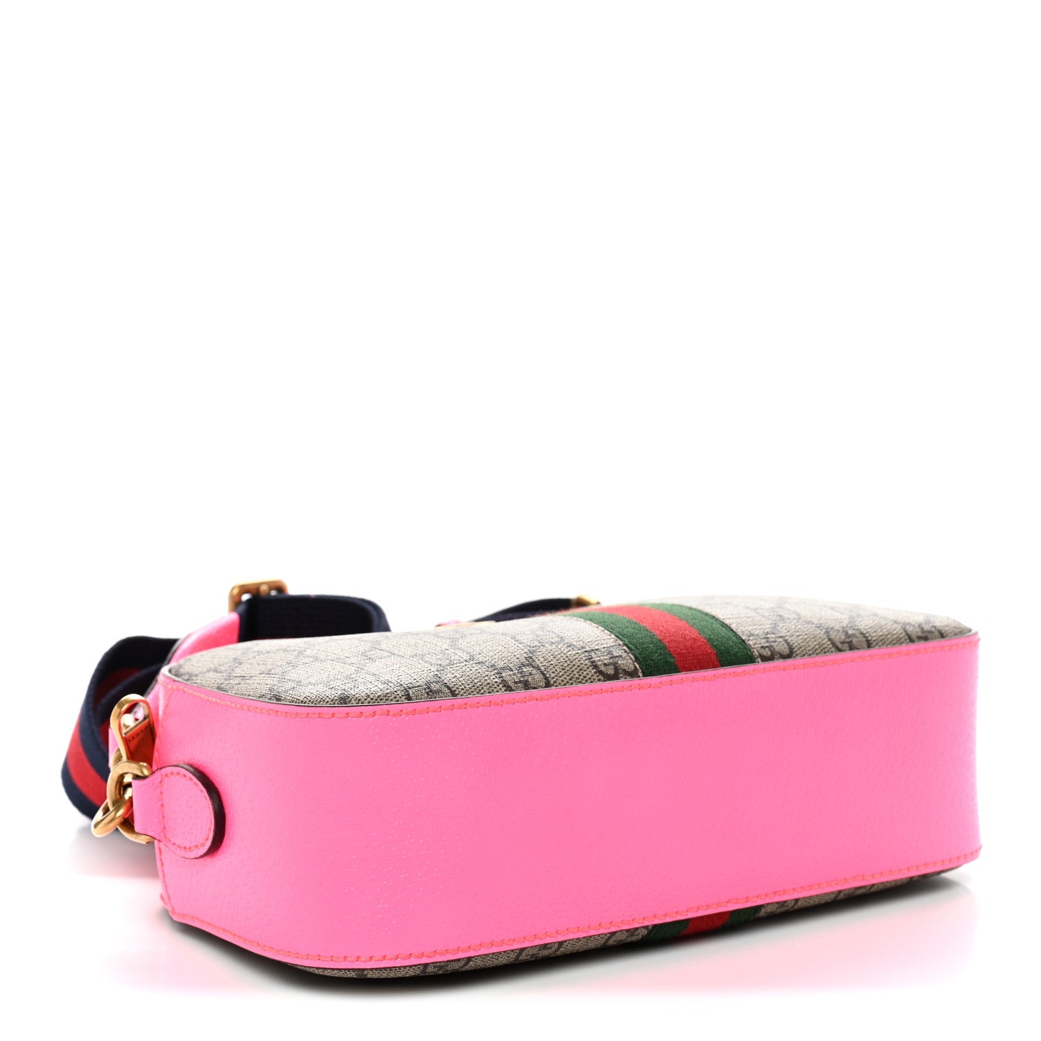 GG Supreme Monogram Textured Dollar Calfskin Web Ophidia Small Crossbody Bag Beige Ebony Fuchsia