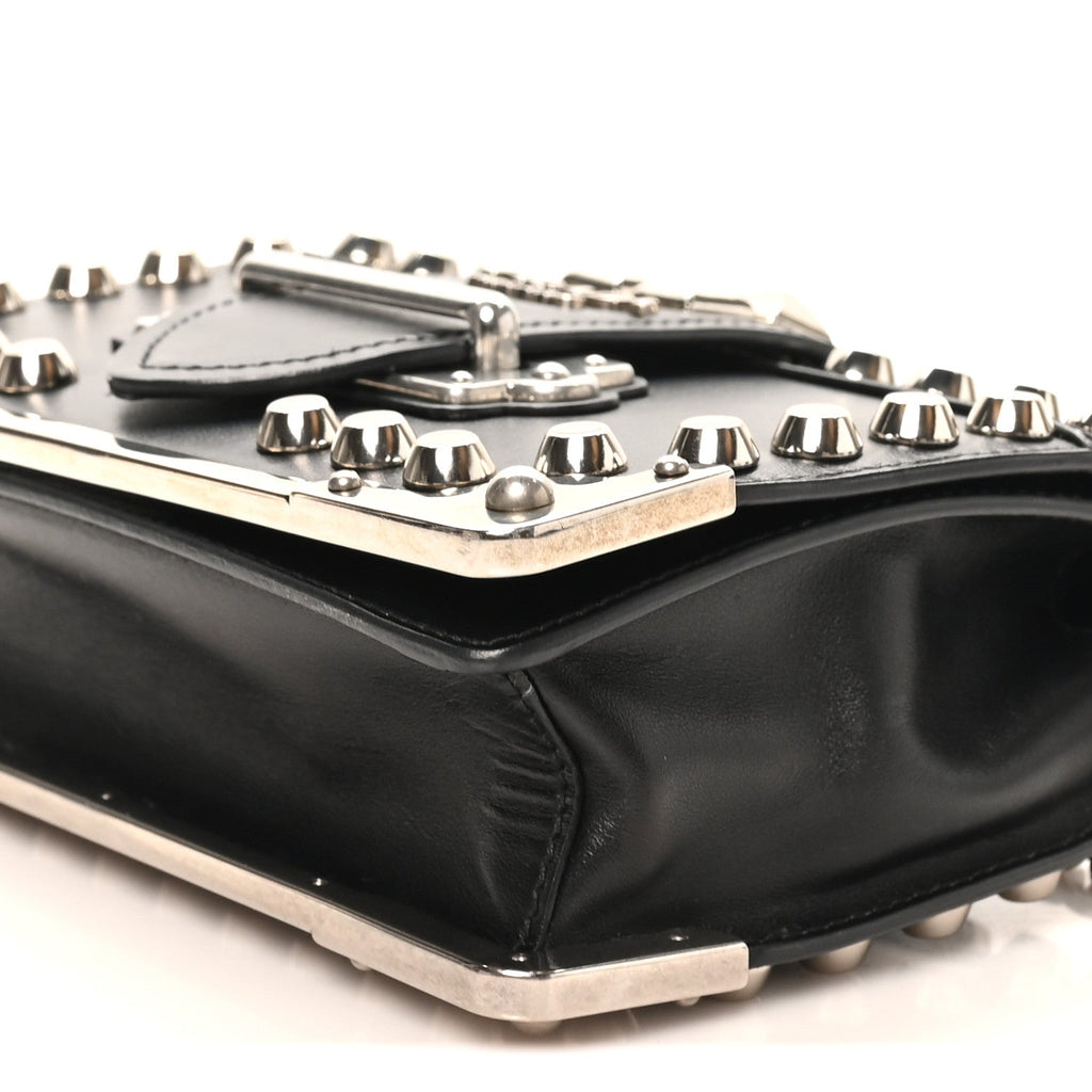 City Calf Saffiano Studded Cahier Bag Black