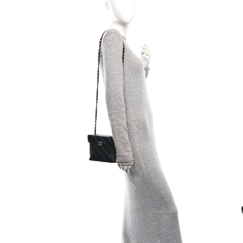 Lambskin Quilted Small Box Bag Black