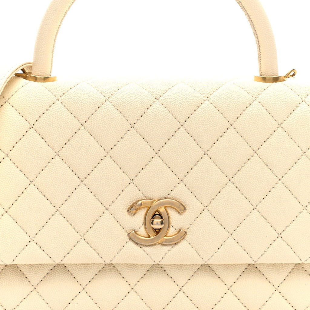 Caviar Quilted Small Coco Handle Flap White