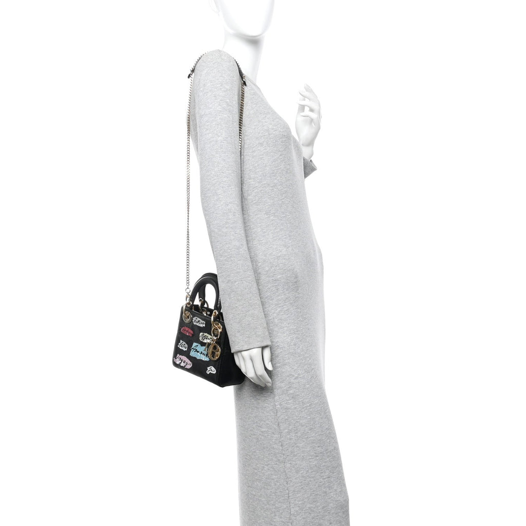 Calfskin Beaded Mini Lady Dior Black