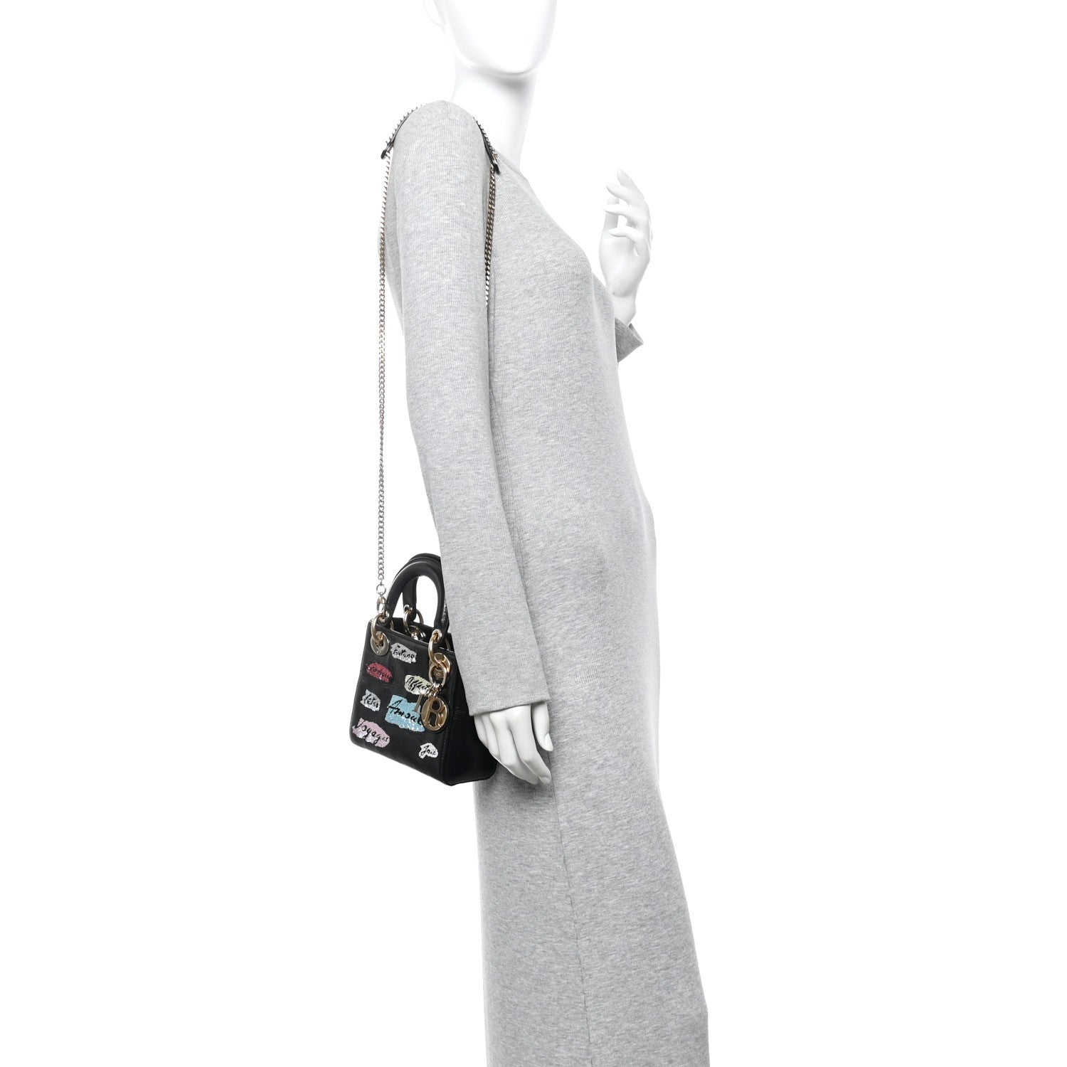 Calfskin Beaded Mini Lady Dior Black