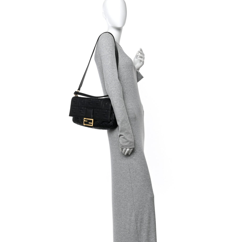 Nappa FF 1974 Embossed Large Baguette Black