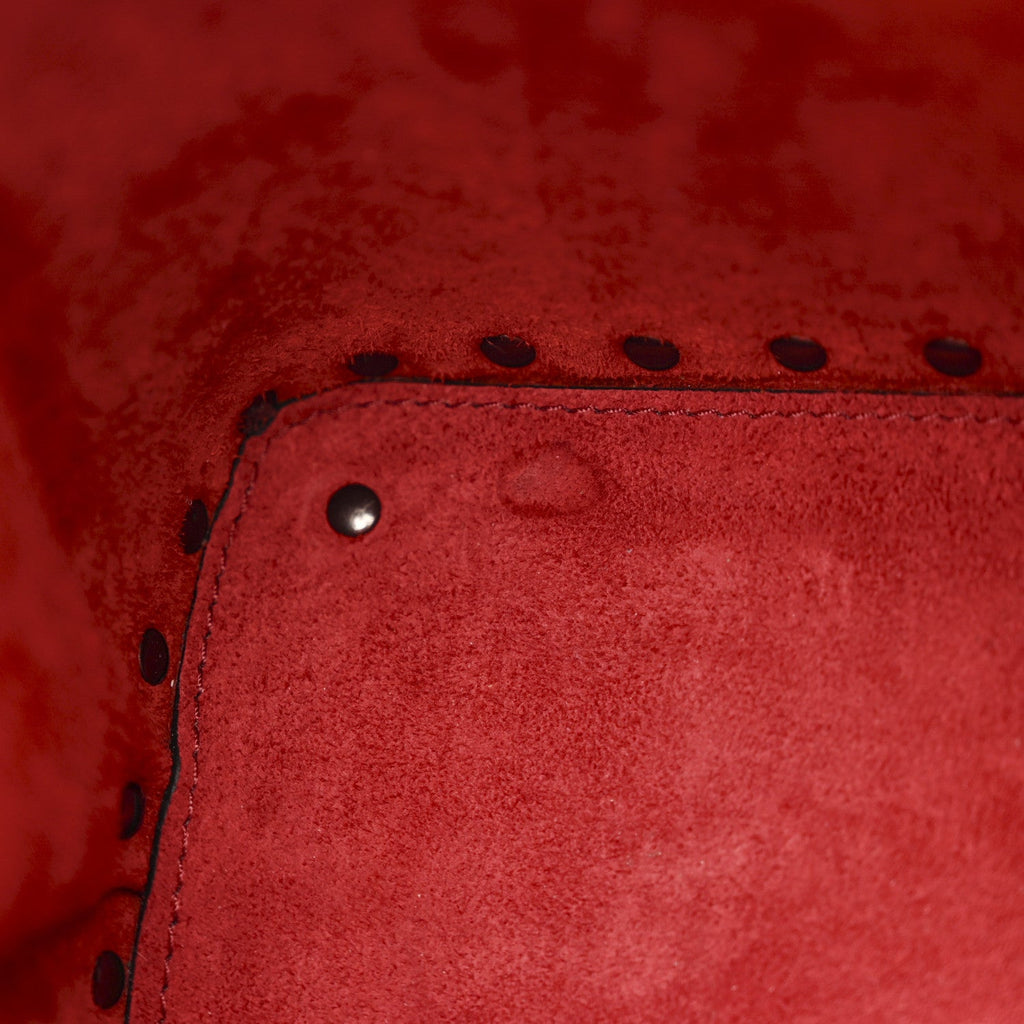 Grainy Calfskin Small Rockstud Double Top Handle Bag Rosso Valentino