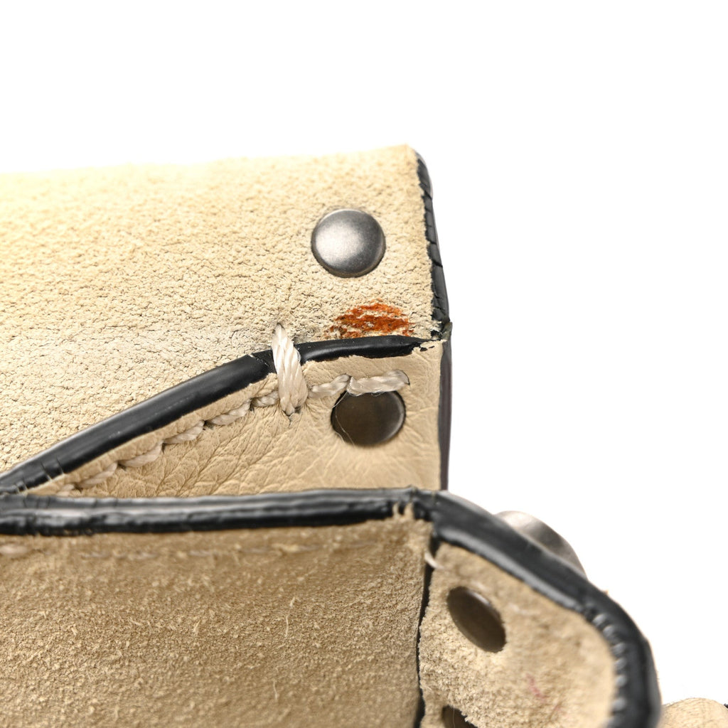 Pebbled Calfskin Onyx Medium Guitar Strap Rockstud Rolling Flap Saddle Bag Ivory