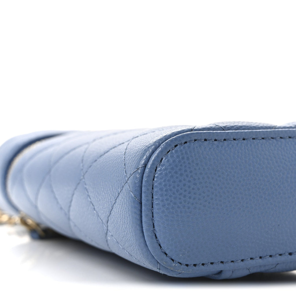 Caviar Quilted Phone Holder With Chain Blue