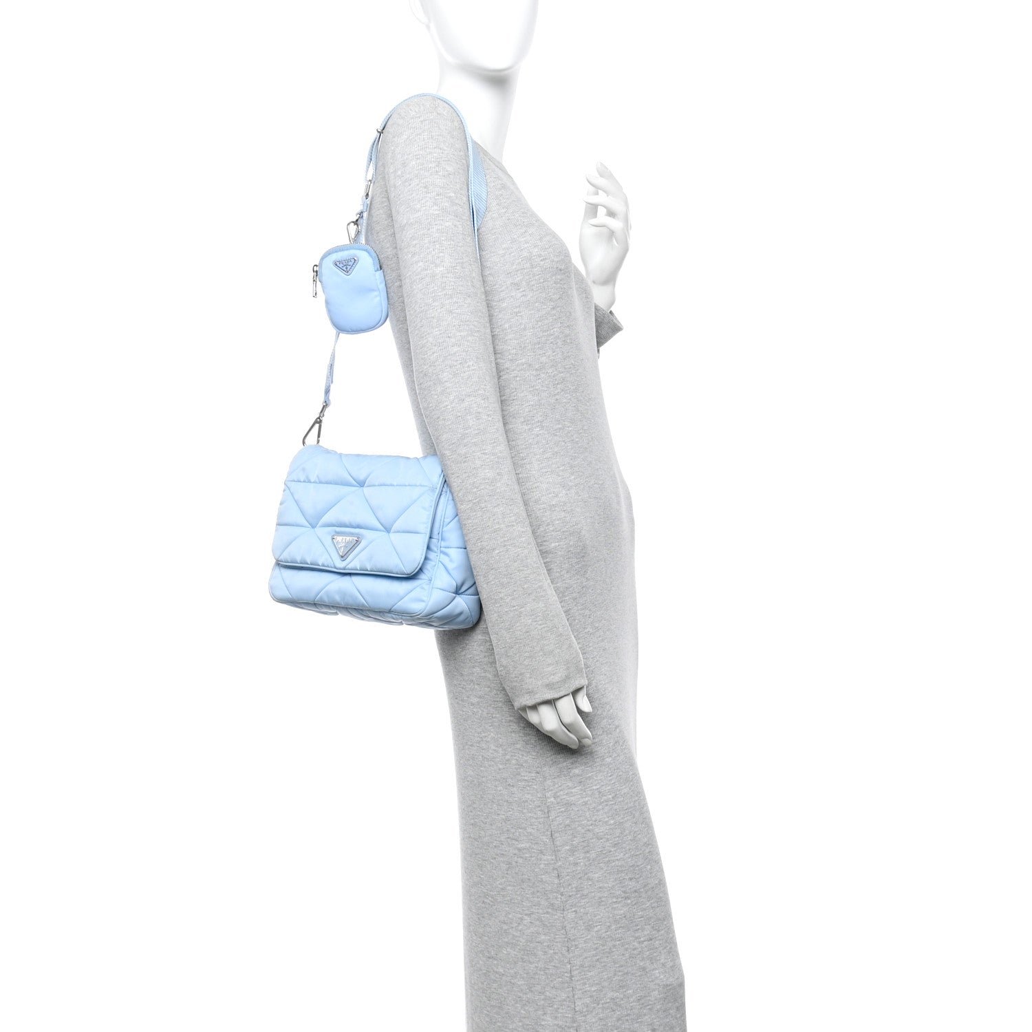 Re-Nylon Quilted Padded Flap Shoulder Bag Celeste