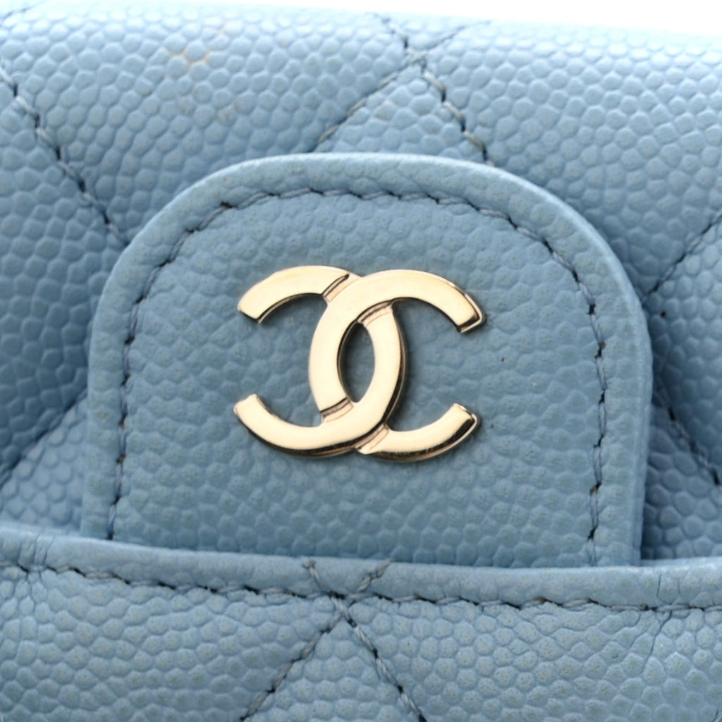 Caviar Quilted Flap  Holder Wallet Light Blue