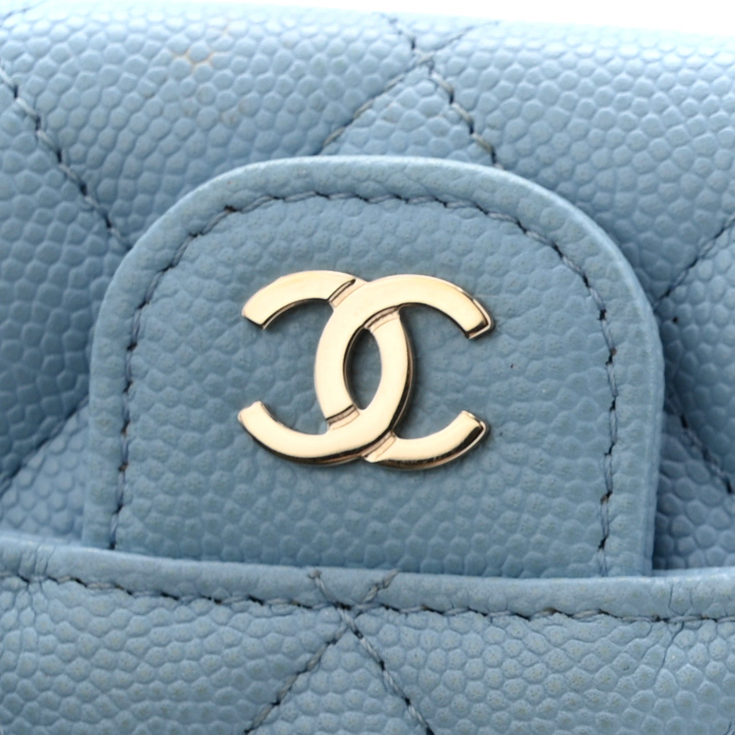 Caviar Quilted Flap  Holder Wallet Light Blue