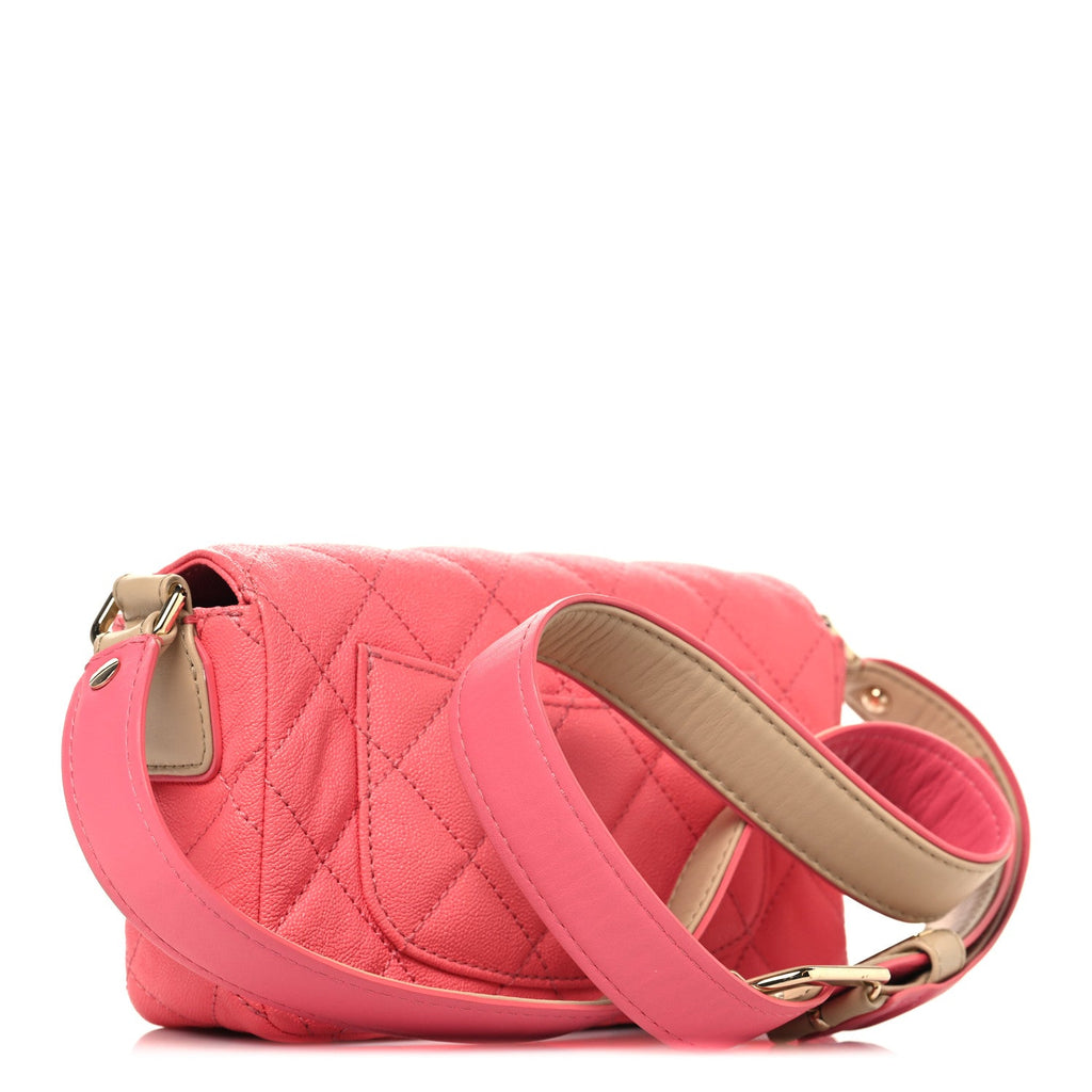 Iridescent Caviar Quilted Mini Flap With Thick Strap Pink Beige