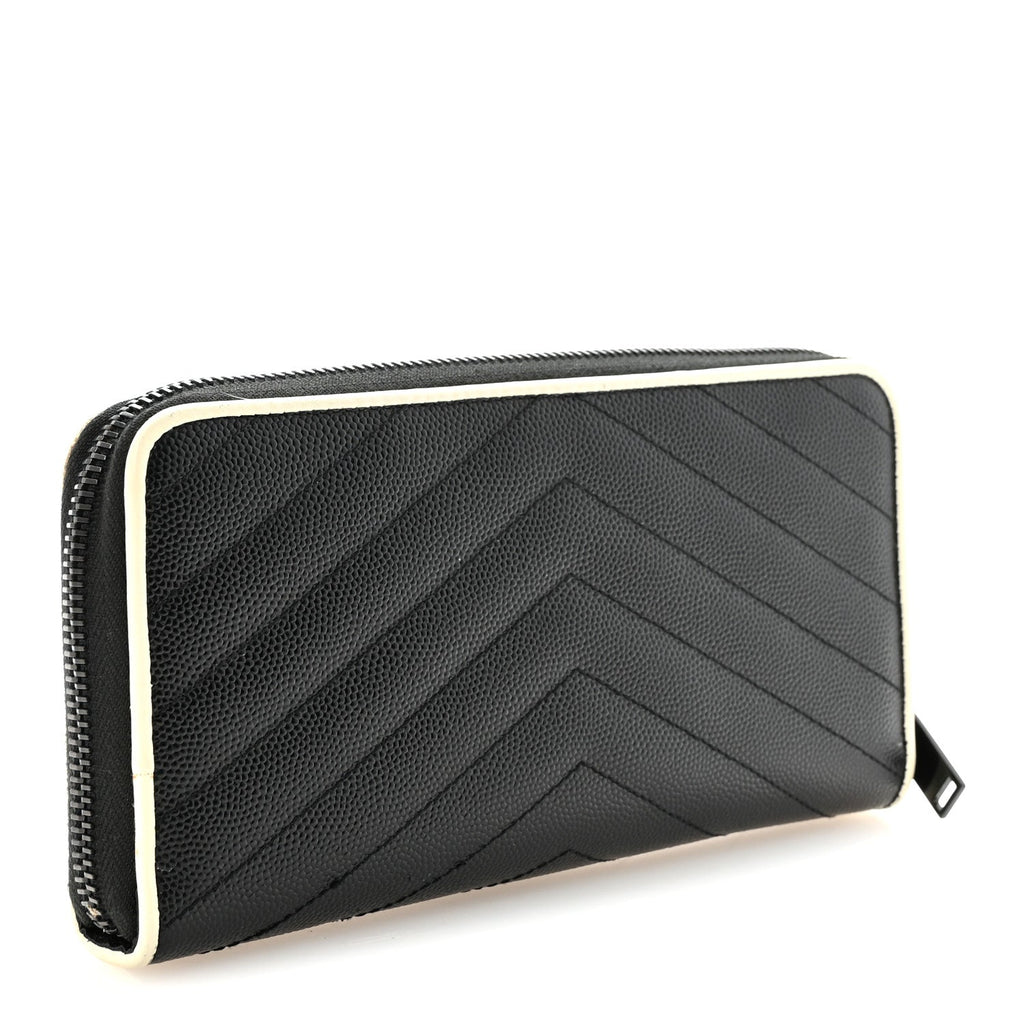 Grain De Poudre Matelasse Chevron Monogram Zip Around Wallet Black Dove White