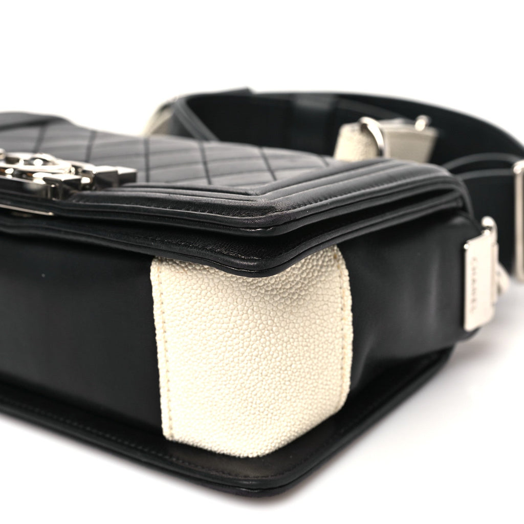 Lambskin Galuchat Stingray Small Boy Crossbody Flap Black