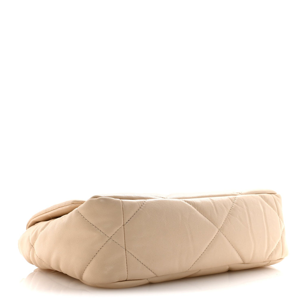 Goatskin Quilted Medium Chanel 19 Flap Beige