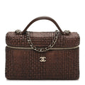 Braided Raffia Quilted Top Handle Slim Vanity With Chain Brown