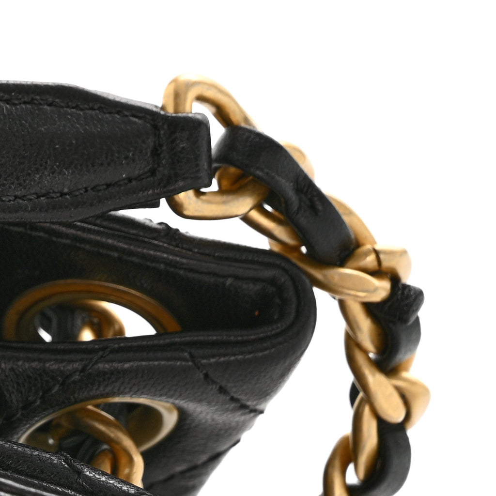 Lambskin Quilted Chaine Lettre Small Bucket Bag Black