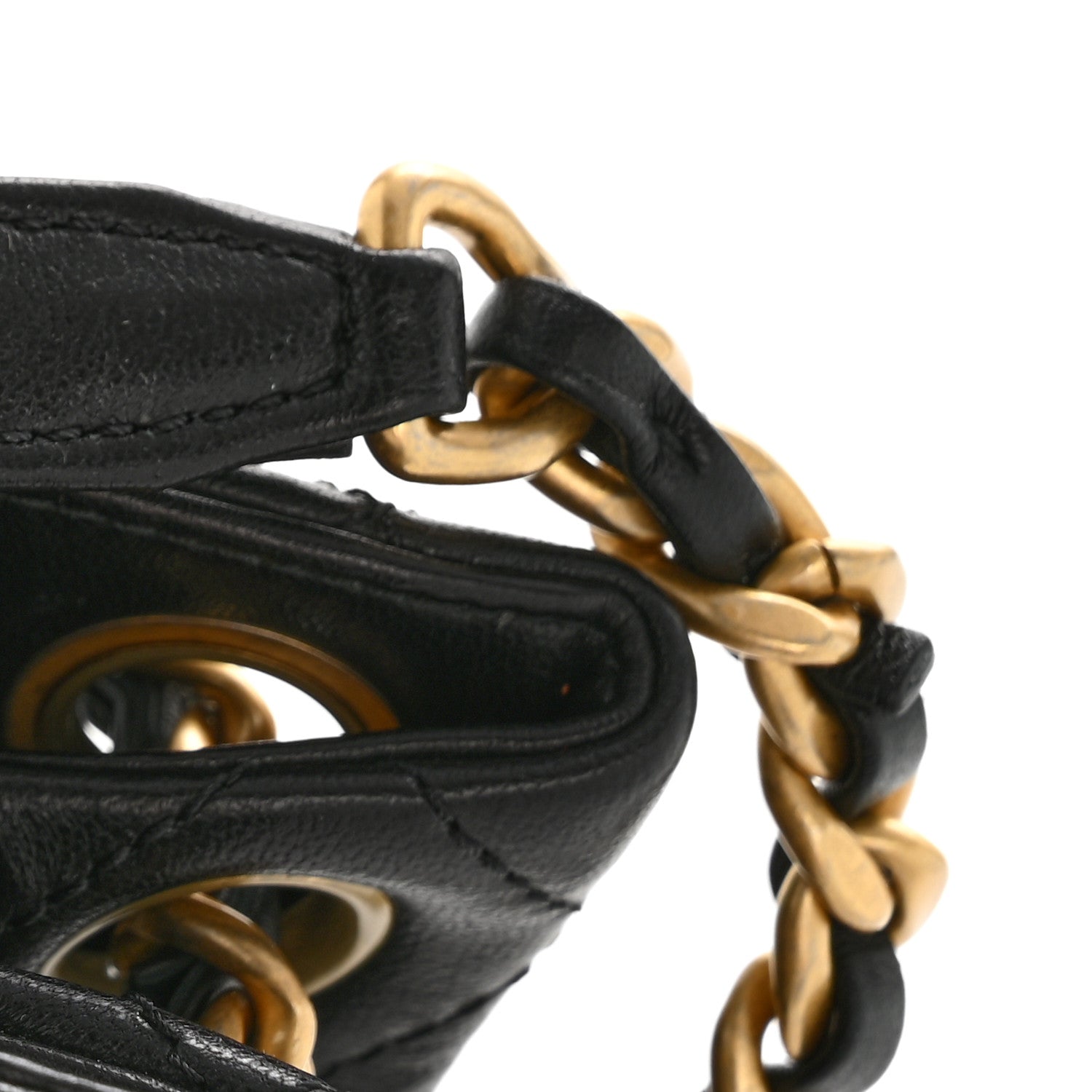 Lambskin Quilted Chaine Lettre Small Bucket Bag Black