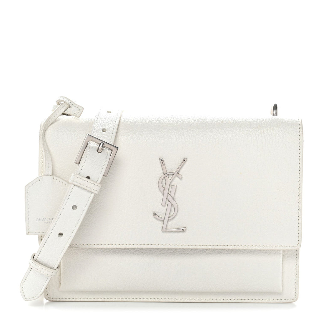 Grained Calfskin Medium Monogram Sunset Satchel White