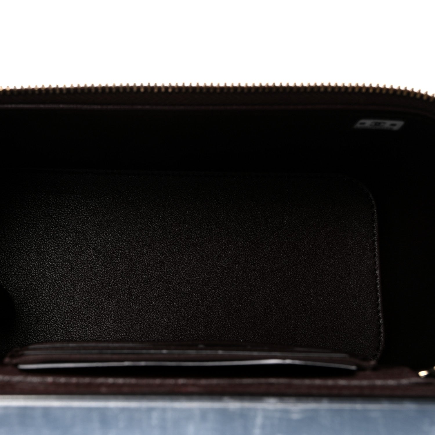 Lambskin Quilted Small Top Handle Vanity Case With Chain Dark Brown
