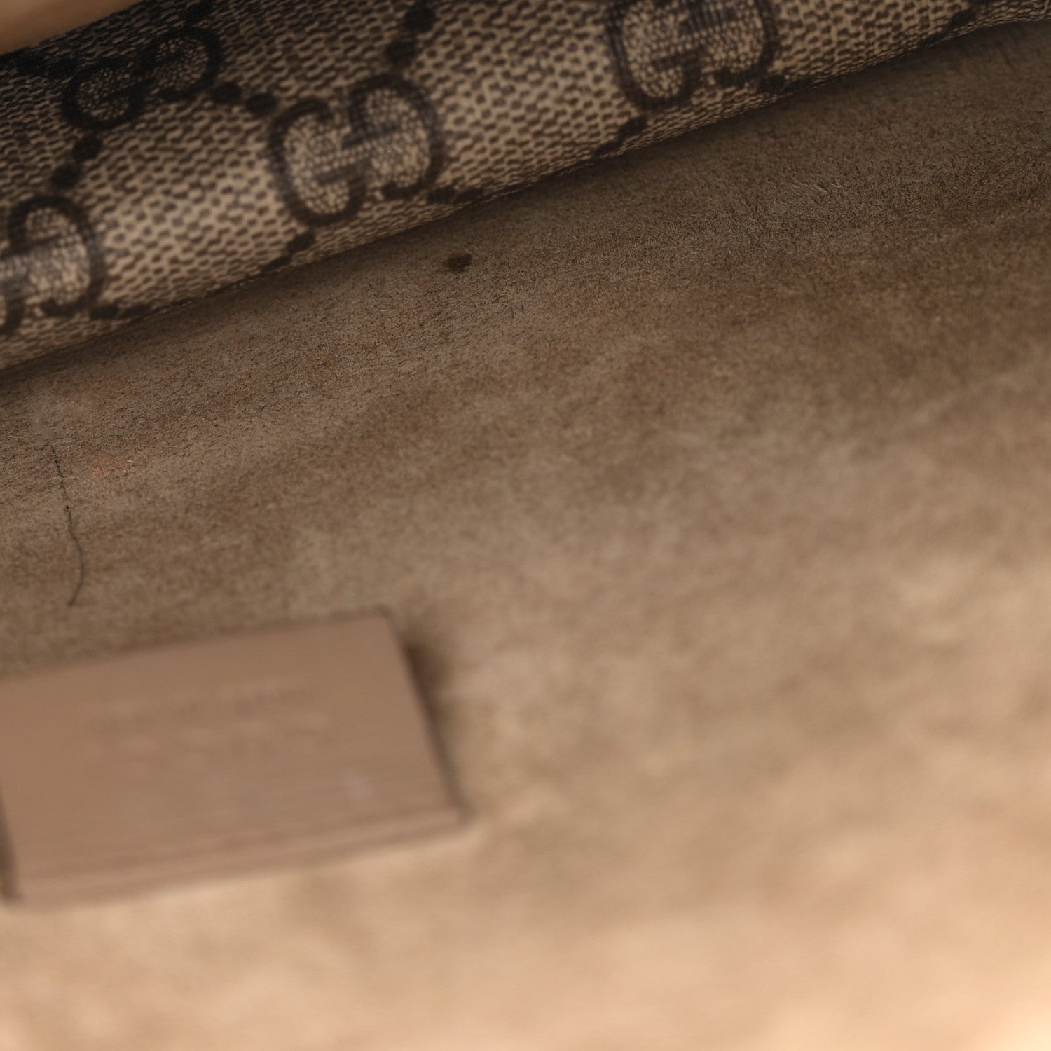 GG Supreme Monogram Suede Crystal Small Dionysus Shoulder Bag Beige Ebony Taupe