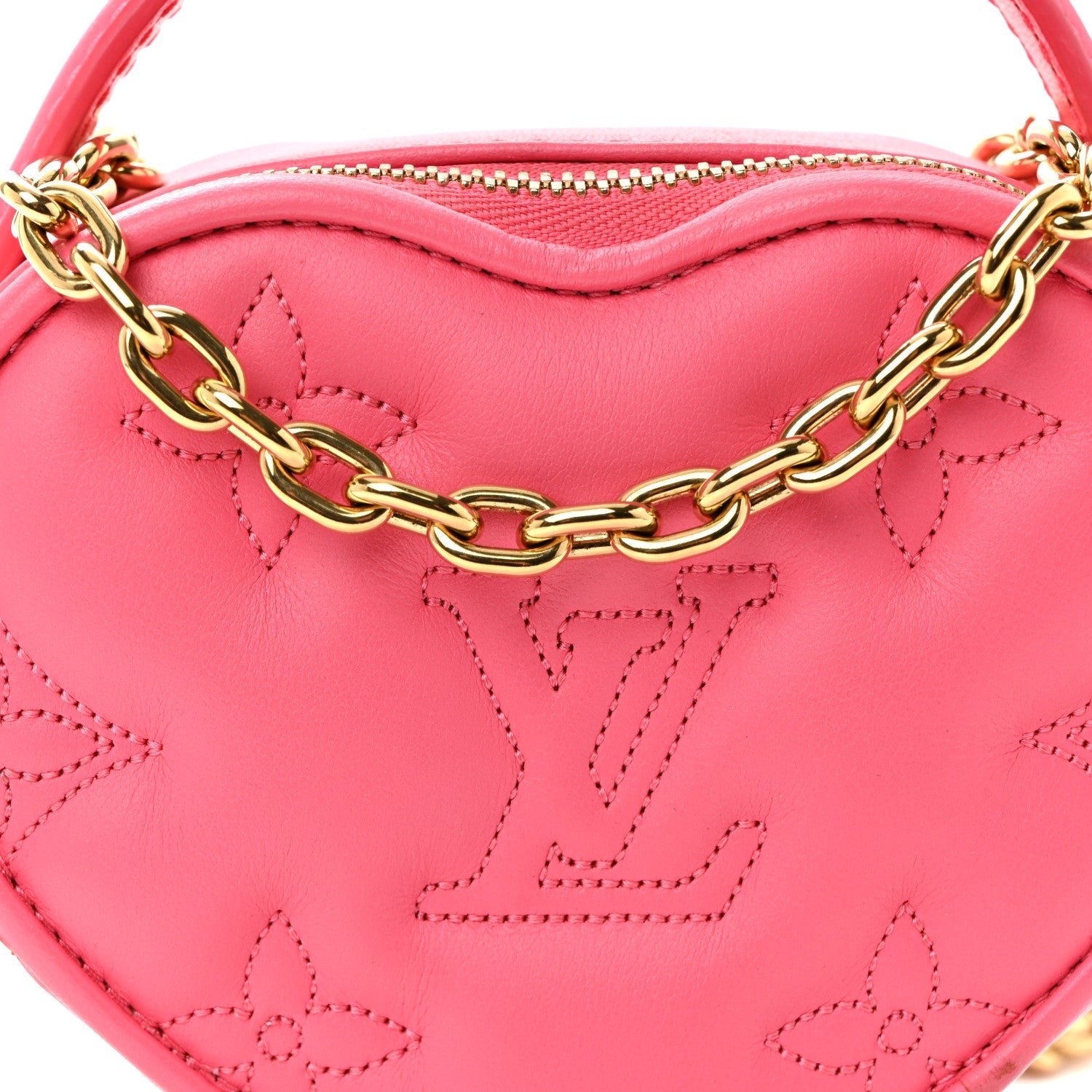 Calfskin Embroidered Monogram Pop My Heart Bag Pouch Dragon Fruit Pink