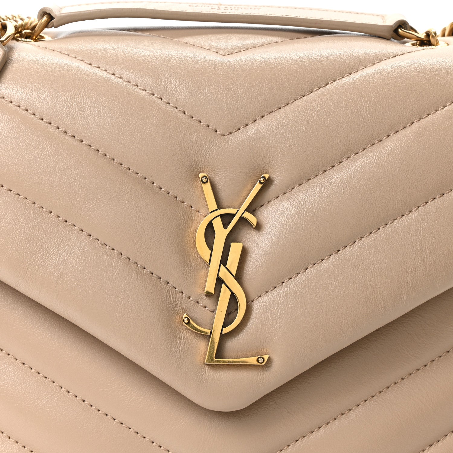 Calfskin Y Quilted Monogram Small Loulou Chain Satchel Dark Beige