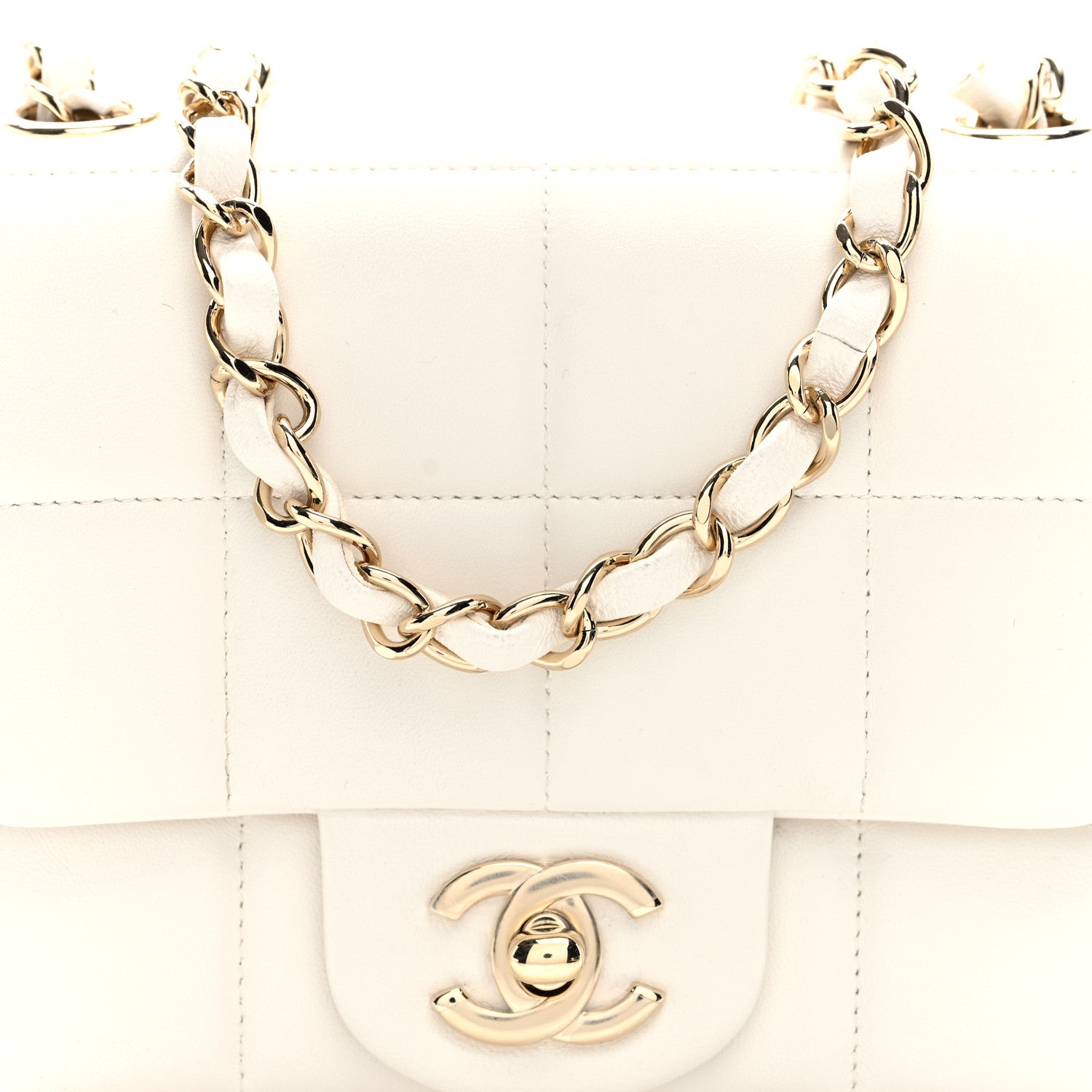 Lambskin Resin Crystal Square Quilted Mini Monacoco Flap White