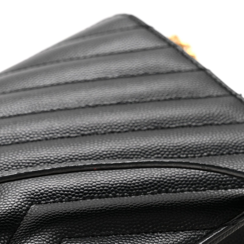 Grain De Poudre Matelasse Chevron Monogram Envelope Chain Wallet Black