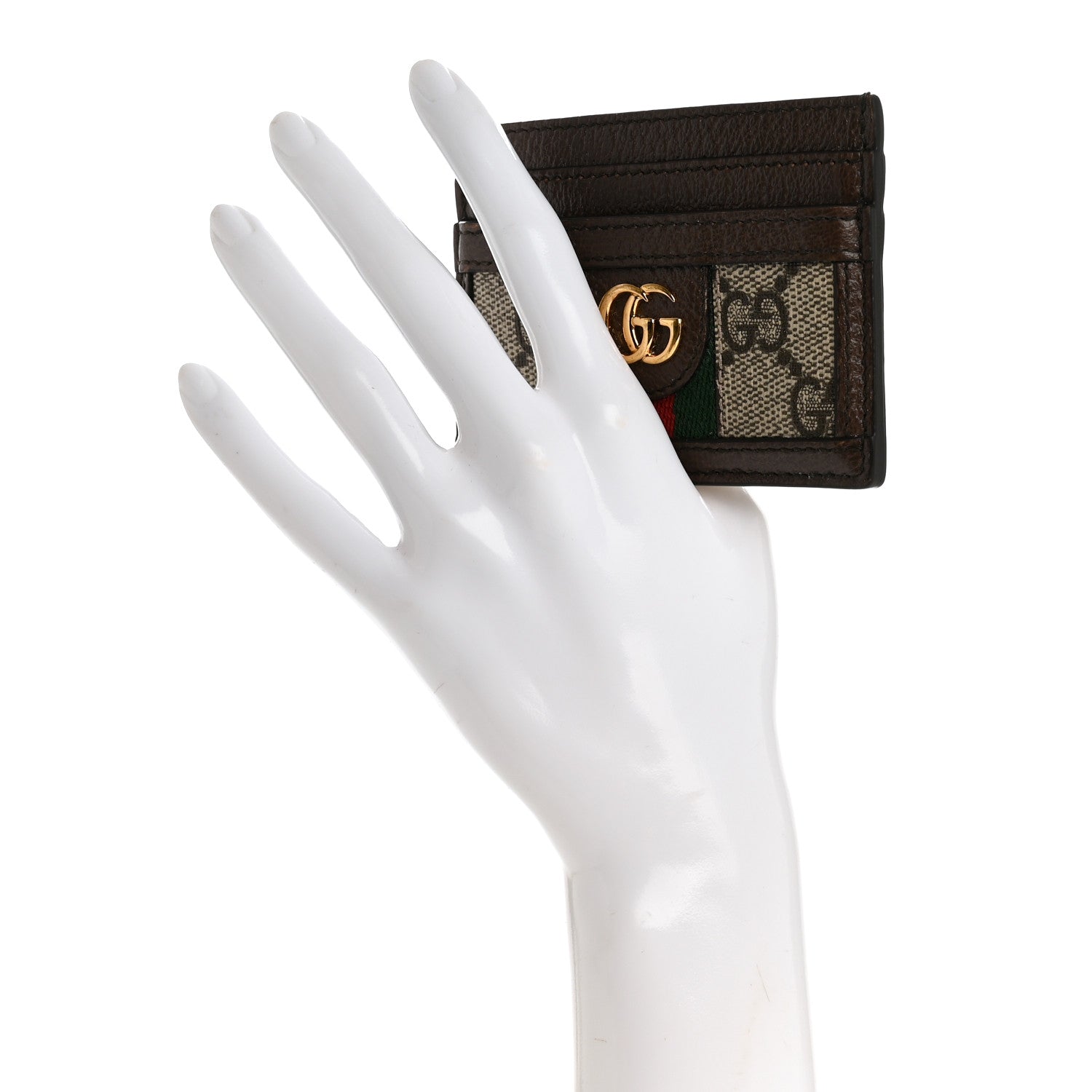 GG Supreme Monogram Textured Dollar Calfskin Ophidia  Holder Beige Ebony New Acero