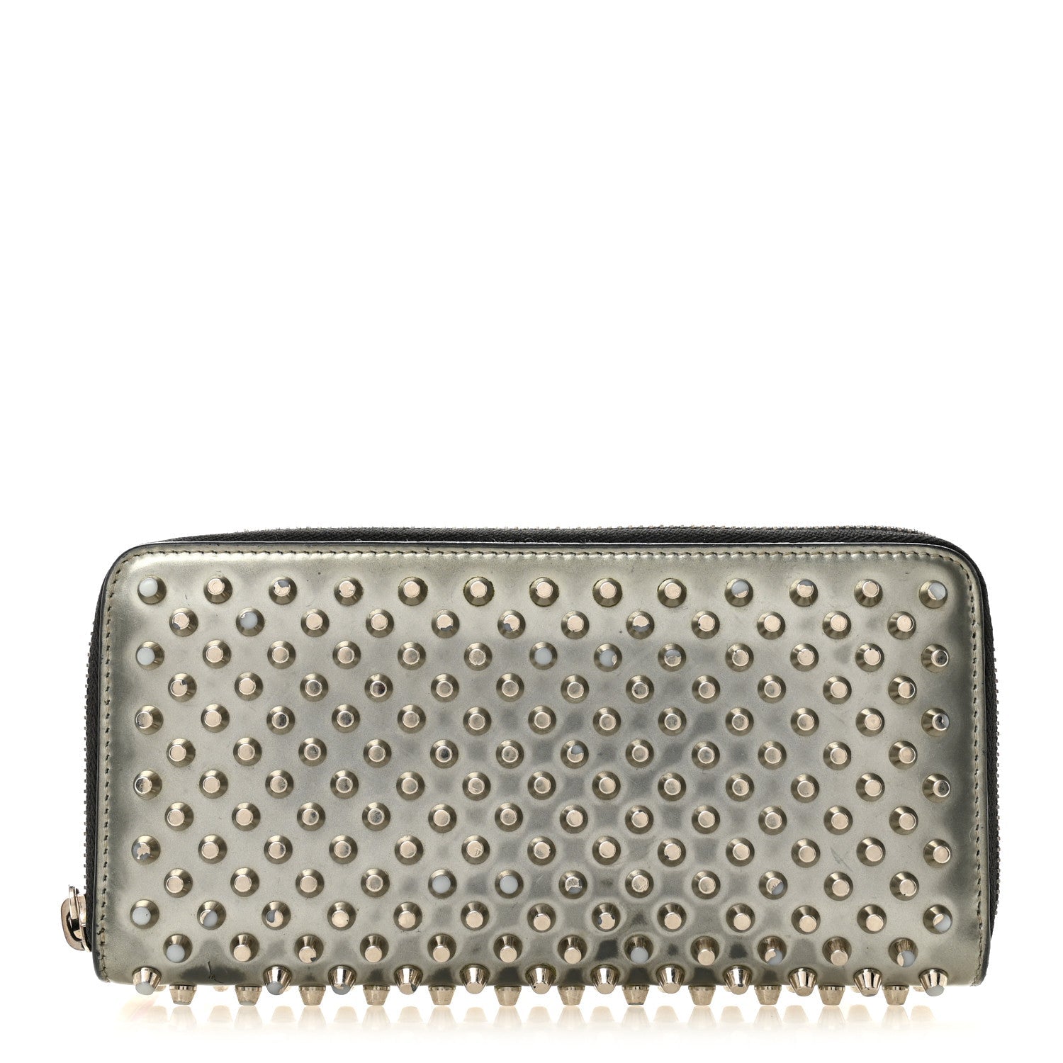 Metallic Patent Panettone Spiked Zip Around Wallet Silver