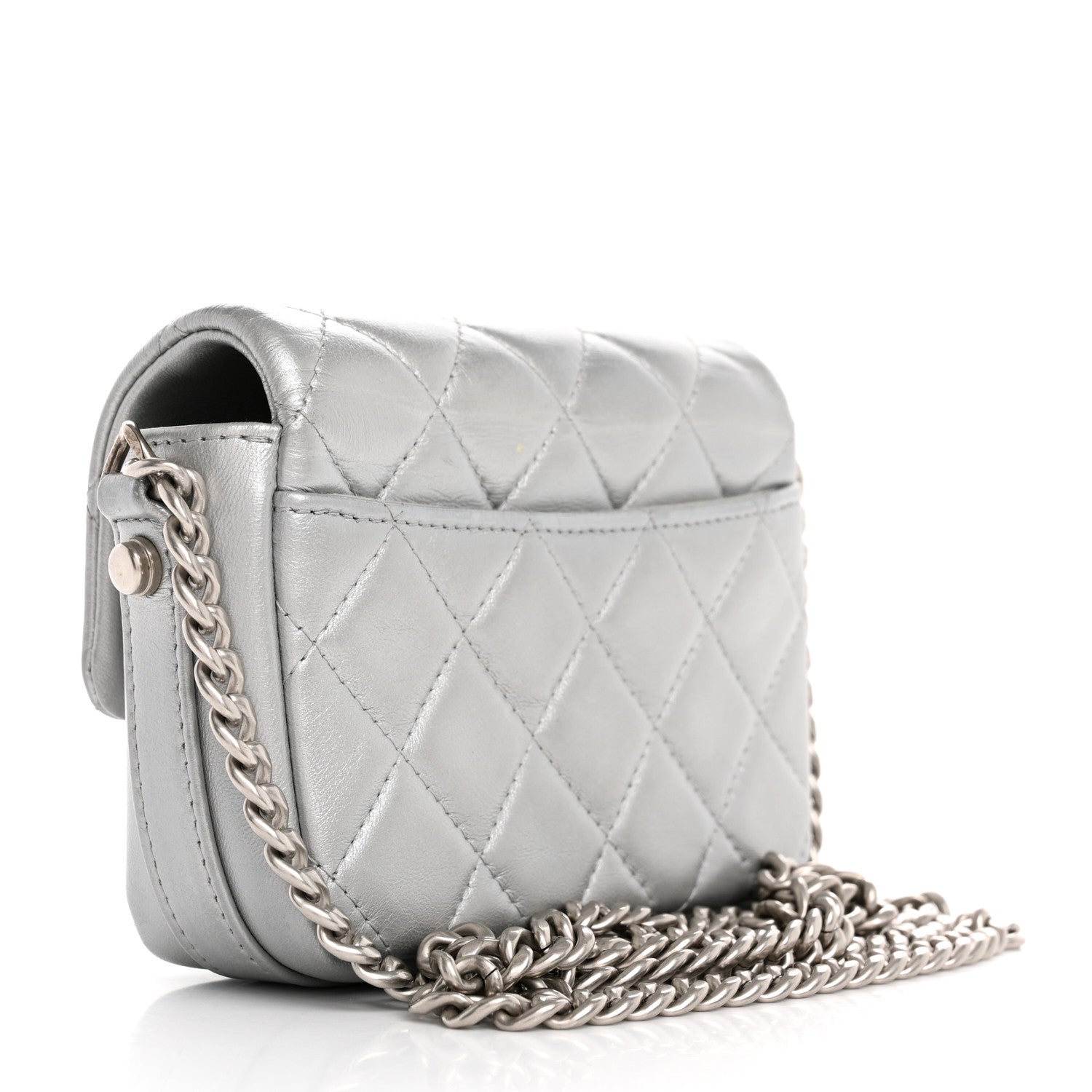 Metallic Lambskin Quilted Mini Giant CC Flap Argent