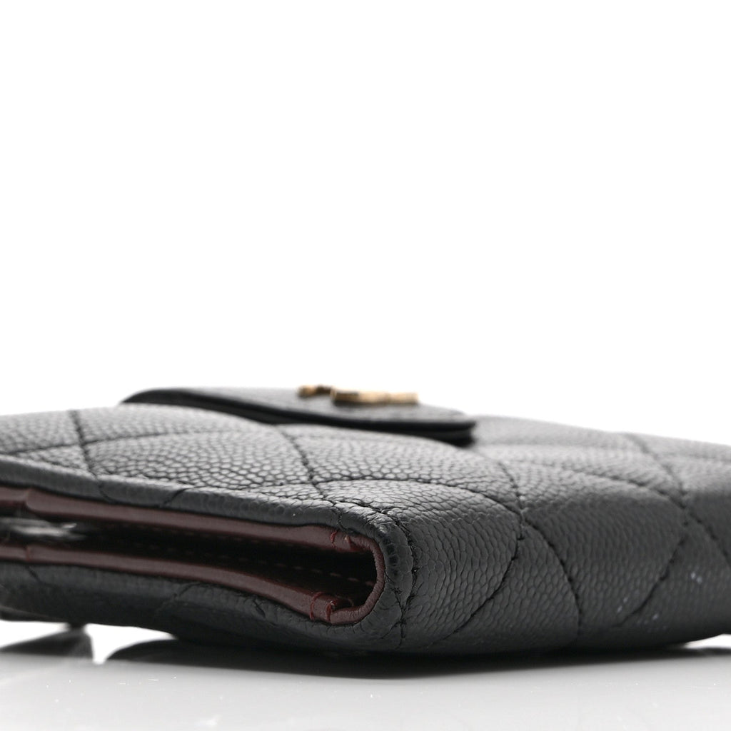 Caviar Quilted Compact Zipped Pocket Wallet Black