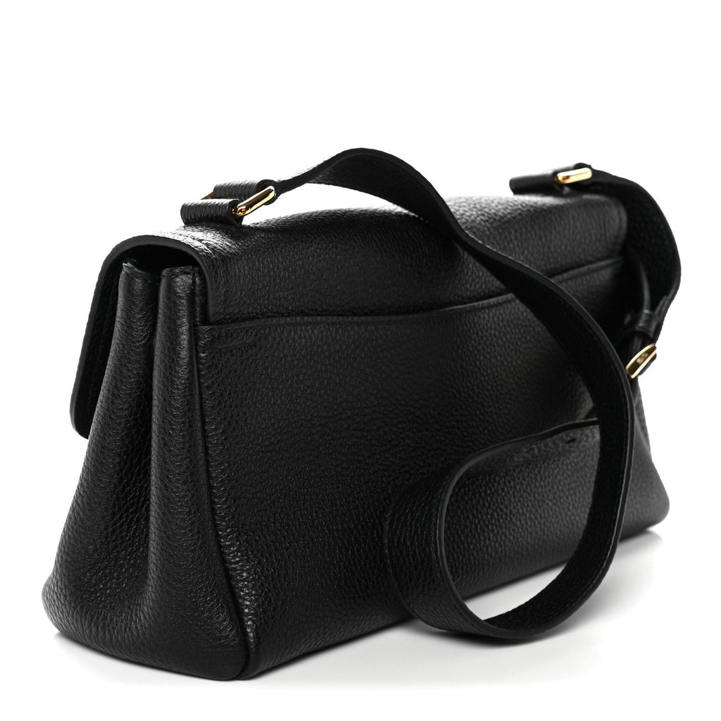 Vitello Daino Soft Flap Shoulder Bag Black