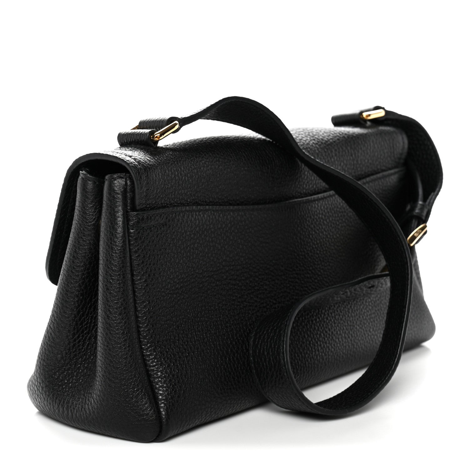 Vitello Daino Soft Flap Shoulder Bag Black