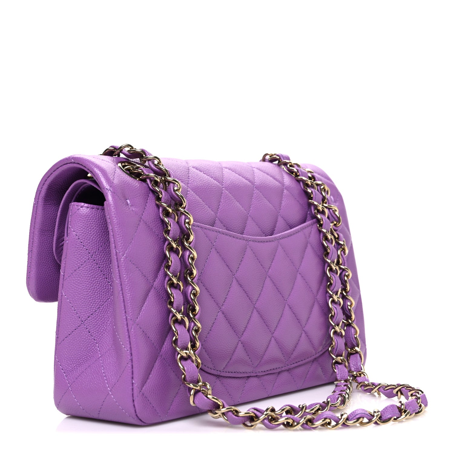 Caviar Quilted Small Double Flap Purple
