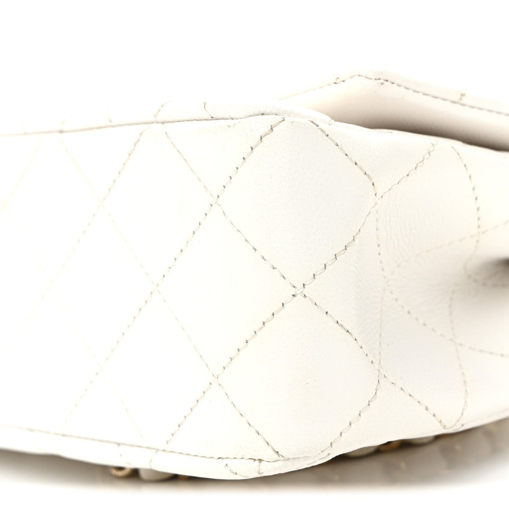 Caviar Quilted Small Top Handle Flap With Chain White