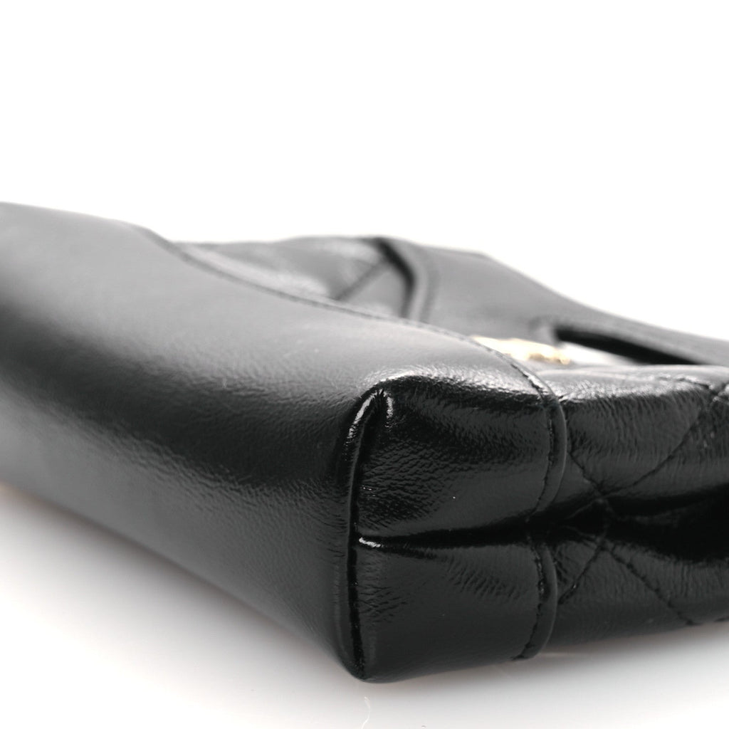 Shiny Lambskin Quilted Micro 31 Clutch With Chain Black
