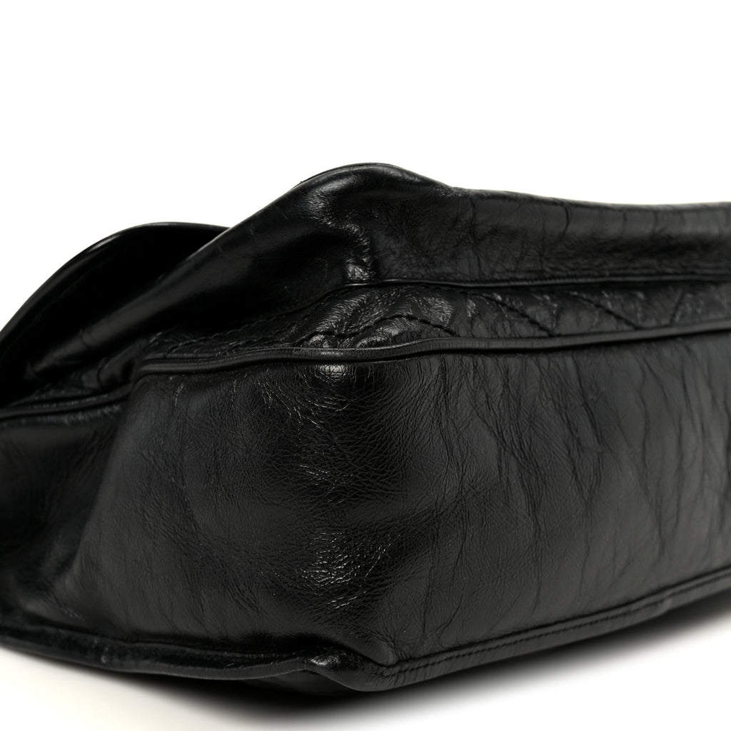 Crinkled Calfskin Matelasse Monogram Large Niki Chain Satchel Black