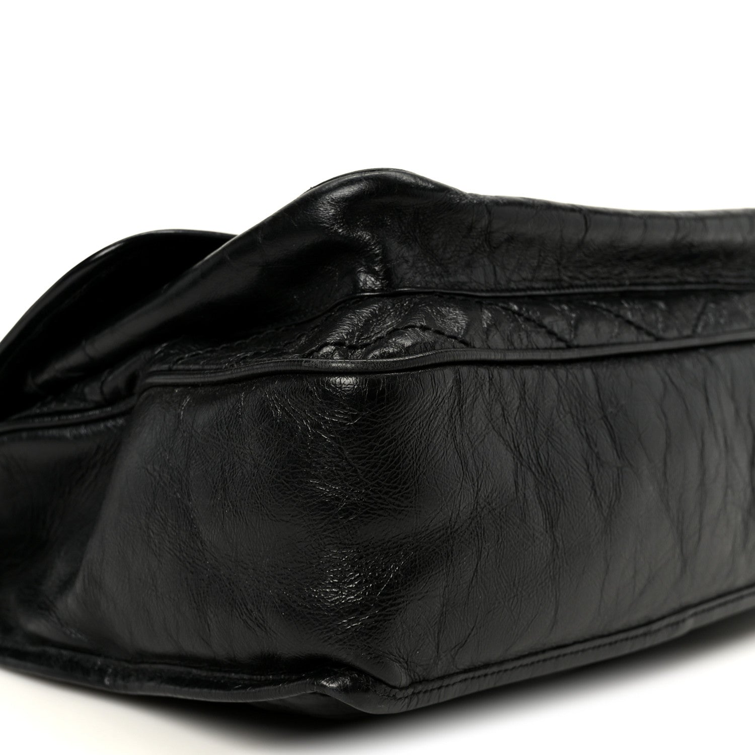 Crinkled Calfskin Matelasse Monogram Large Niki Chain Satchel Black