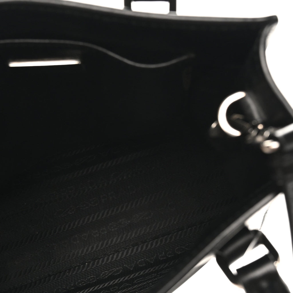 Soft Calfskin Triangle Logo Embossed Small Double Handle Crossbody Tote Black