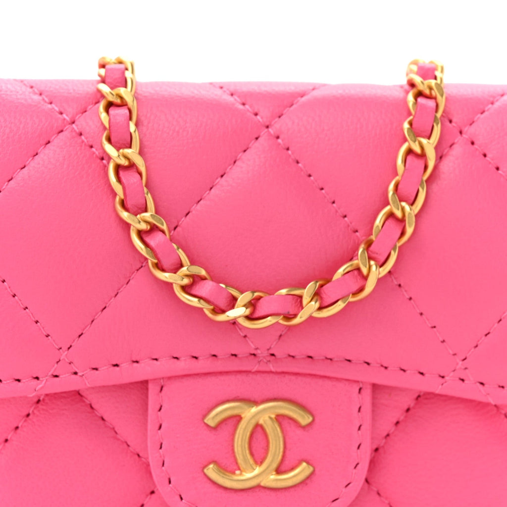 Lambskin Enamel Quilted Mini Chain Belt Bag Pink