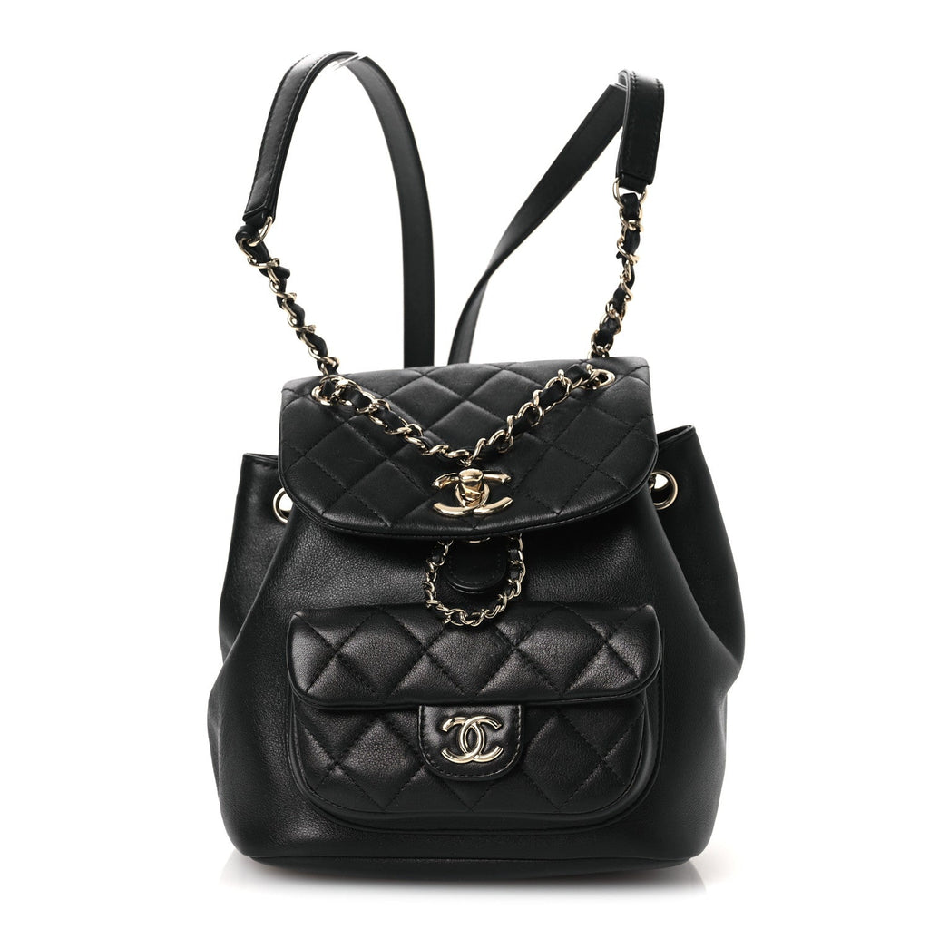 Lambskin Quilted Small Duma Drawstring Backpack Black