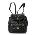 Lambskin Quilted Small Duma Drawstring Backpack Black