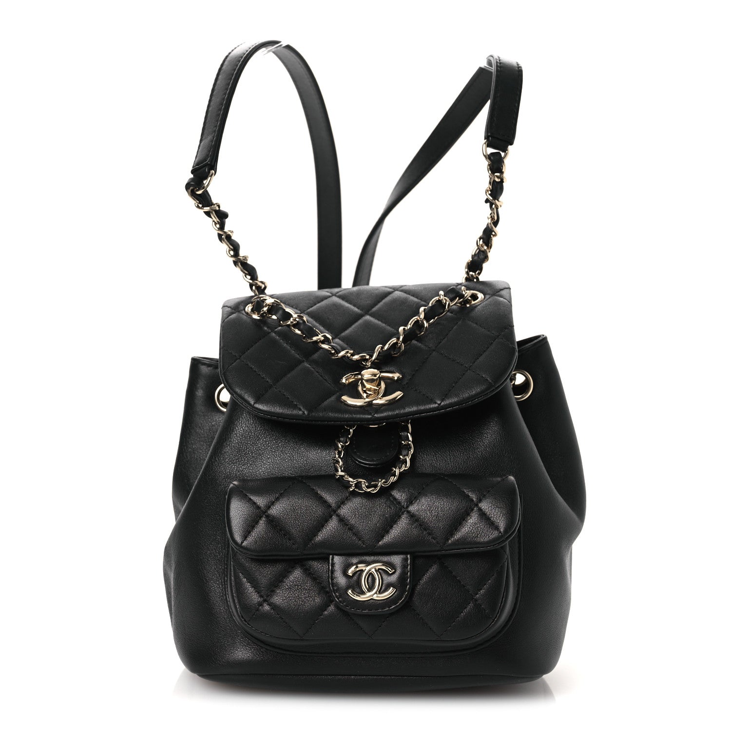 Lambskin Quilted Small Duma Drawstring Backpack Black